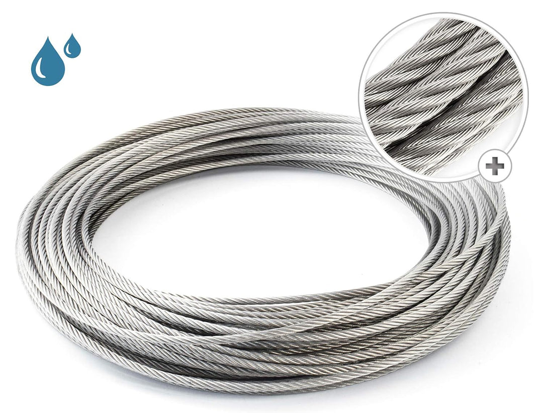 EDELSTAHLSEIL | 3 mm | 10 m | Edelstahl AISI 316 inox | 7x19 weich | Rostfrei Drahtseil | Industrie