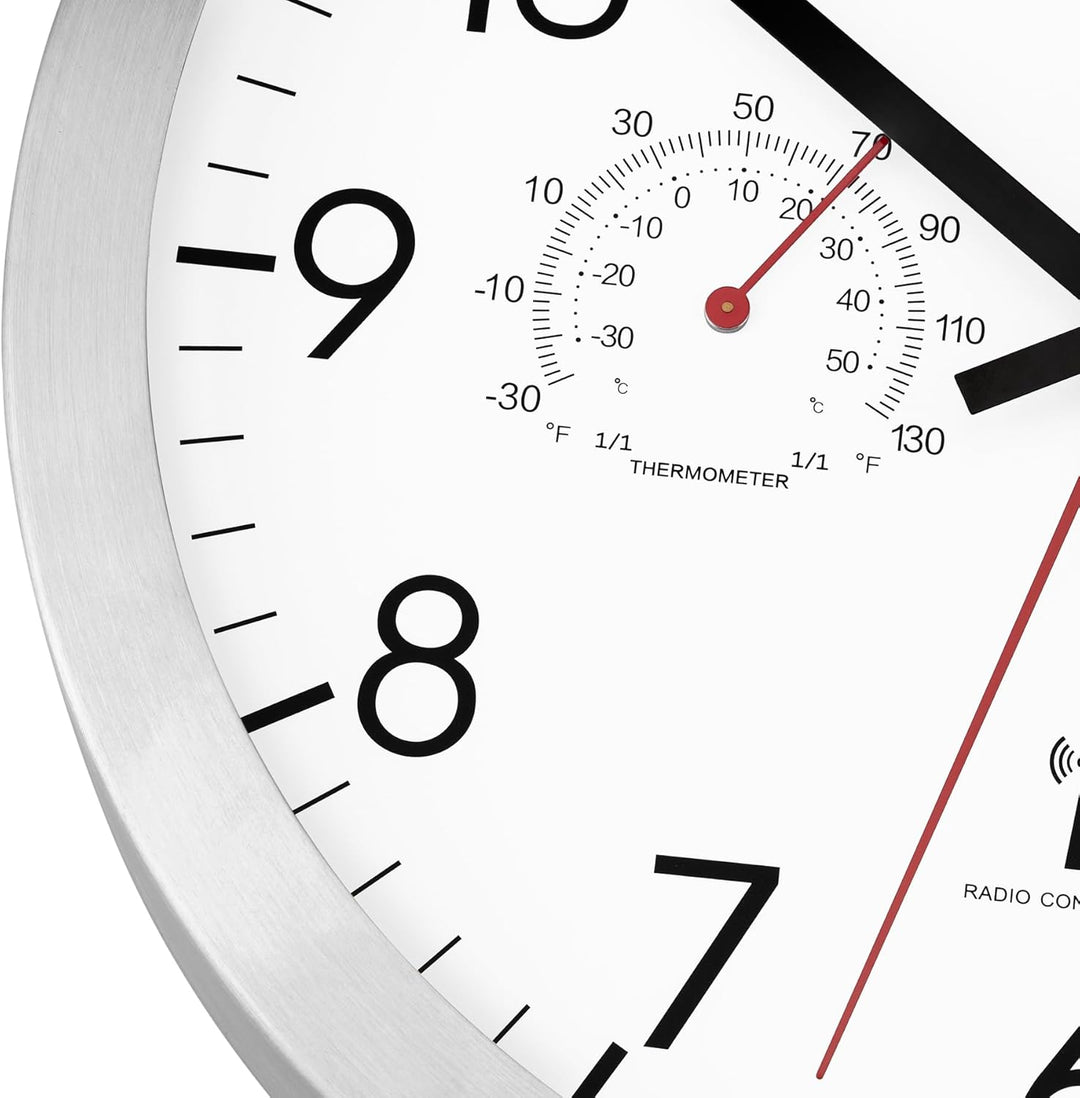 Foxtop Funk Wanduhr, Quarz-Wanduhr mit Temperatur und Luftfeuchtigkeit für Bad, Küche, Wohnzimmer, G