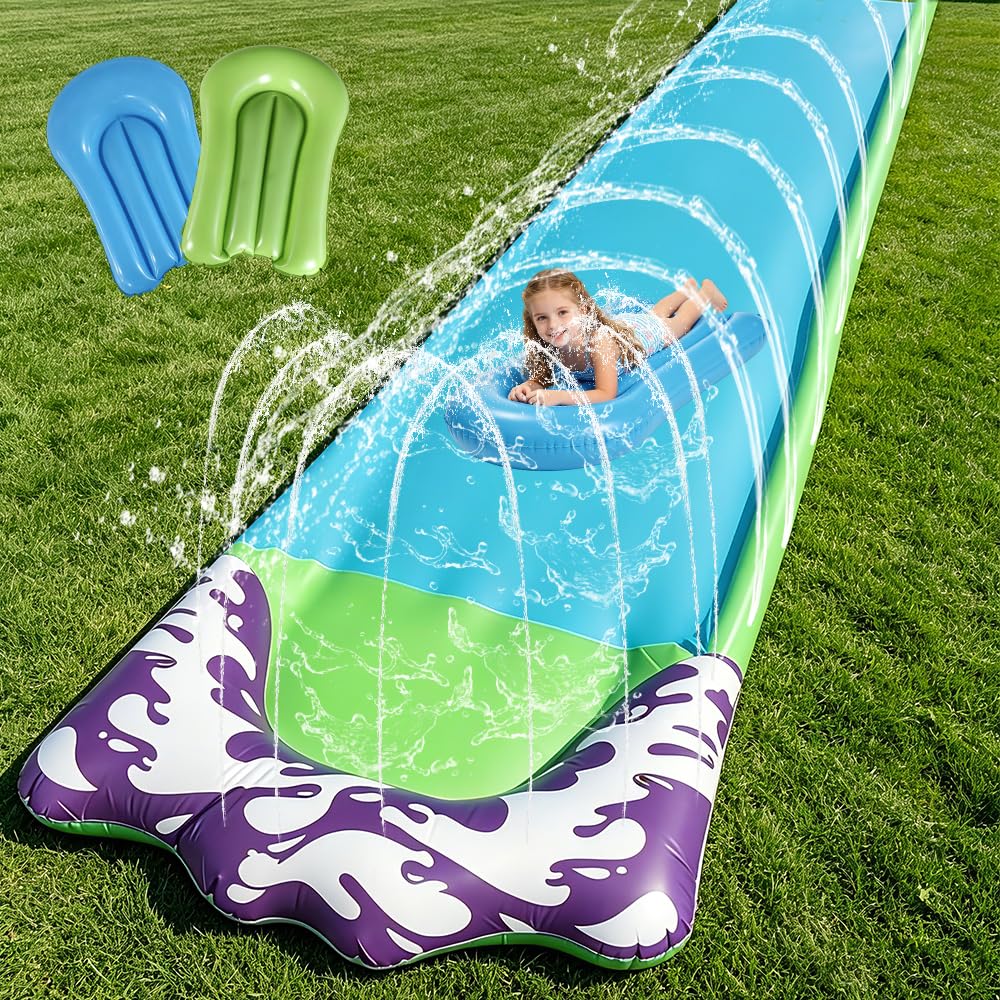 15.8 ft/480 Wasserrutsche Garten für Kinder, Wasserrutschmatte mit 2 Bodyboards, Rasenwasserrutschen