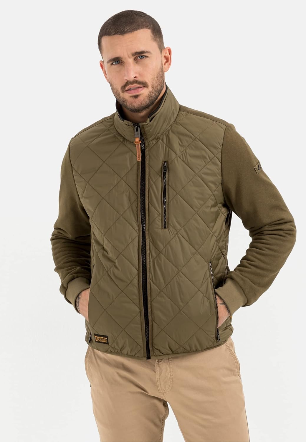 camel active Herren Steppblouson mit Jerseyärmeln 30 Olive Brown, 30 Olive Brown