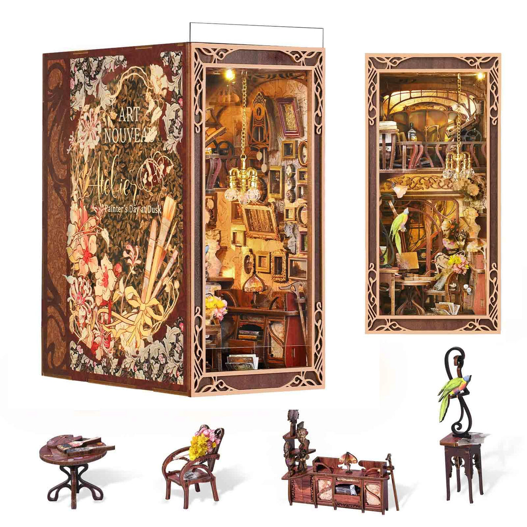 MiniCity DIY Book Nook Kit, DIY Puppenhäuser Miniatur Haus Kit mit Staubschutzhülle und LED-Licht, 3