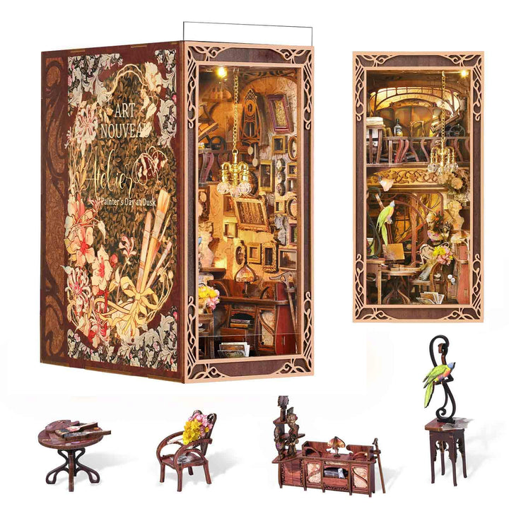 MiniCity DIY Book Nook Kit, DIY Puppenhäuser Miniatur Haus Kit mit Staubschutzhülle und LED-Licht, 3