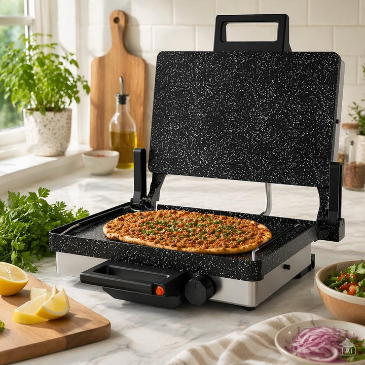 Roland Germany Multigrill, 2000W Elektro-Kontaktgrill, Schwarz, 340x220mm Grillplatten, 5-Stufen Tem