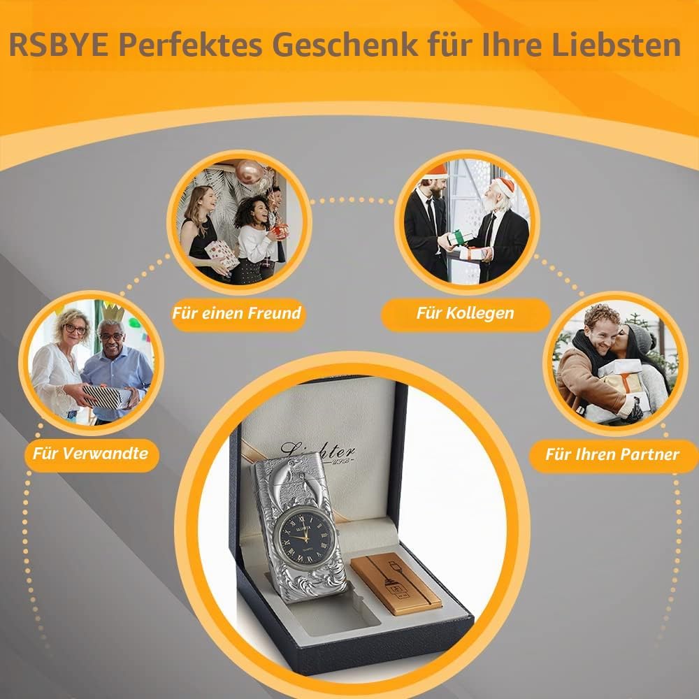 RSBYE Feuerzeug Elektrisch Delphin, Feuerzeug Personalisiert mit Uhr, Lichtbogen Feuerzeug USB Aufla