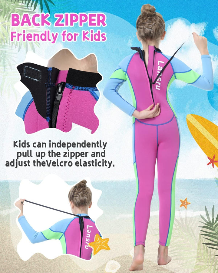 LANSRU Neoprenanzug Kinder Lang 2.5MM Neoprenanzug für Mädchen(25-30kg) Neopren Kinder Warmhalten UP
