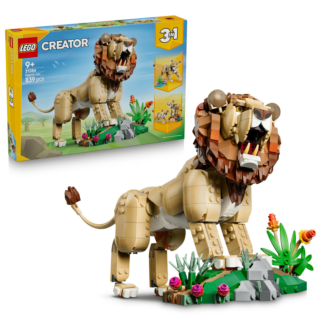 LEGO Creator 3-in-1-Set Wilde Tiere: Majestätischer Löwe - Bauset für Kinder ab 9 Jahren - Löwe, Löw