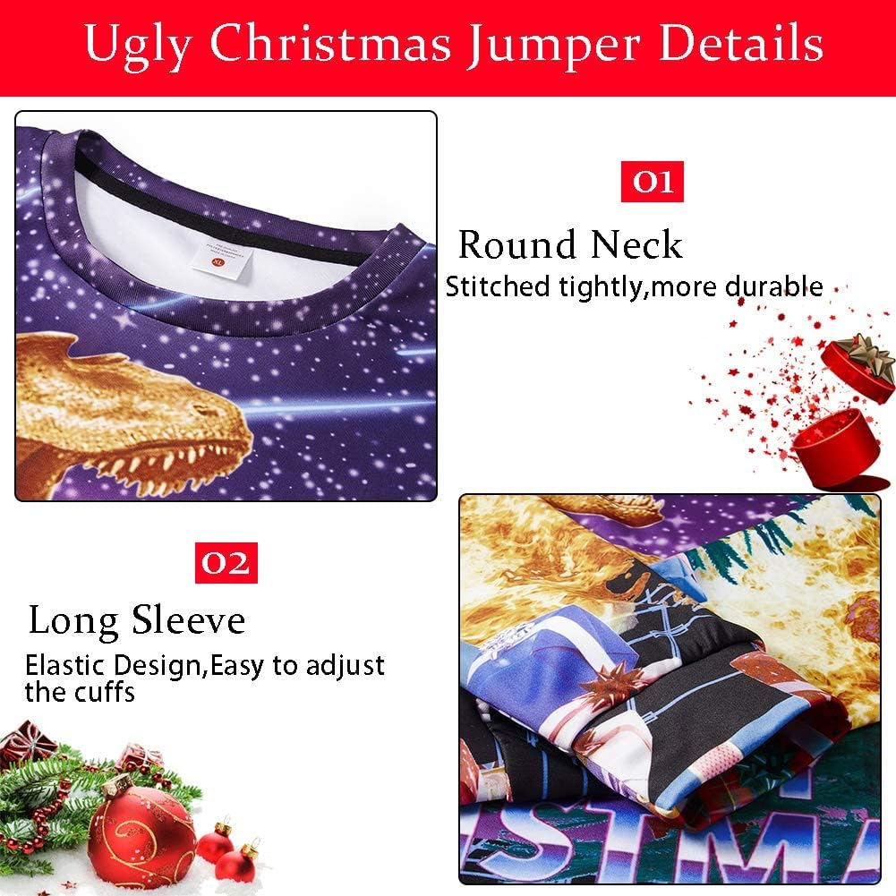 ALISISTER Hässliche Weihnachtpullover 3D Gedruckt Weihnachten Jumper Sweatshirt Langarm Ugly Christm