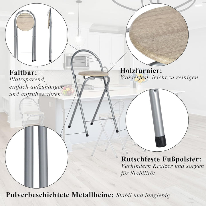 Liink1Ga 1 Stück Barhocker Klappbar mit Lehne, Klapphocker Faltbar Bar Hocker Klappbar Stuhl Barstüh