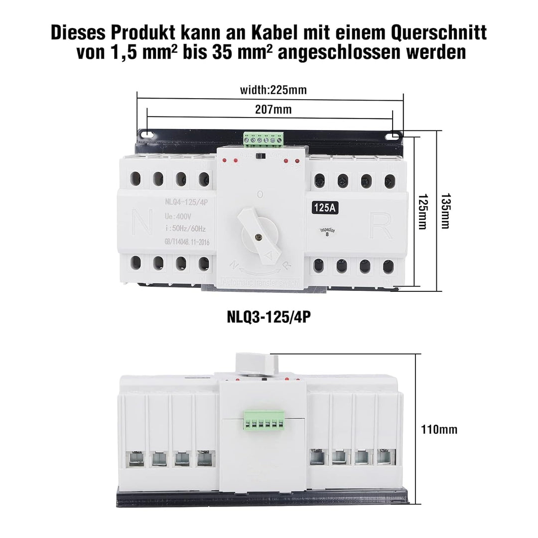 Dual Power Automatischer Transferschalter AC 400V 4P 125A ATS CB Automatik Notstrom Netz Umschalter