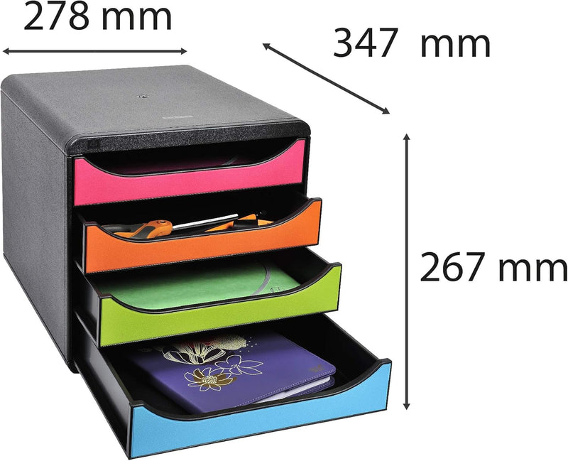 Exacompta 310498D Premium Ablagebox mit 4 Schubladen für DIN A4+ Dokumente. Belastbare Schubladenbox