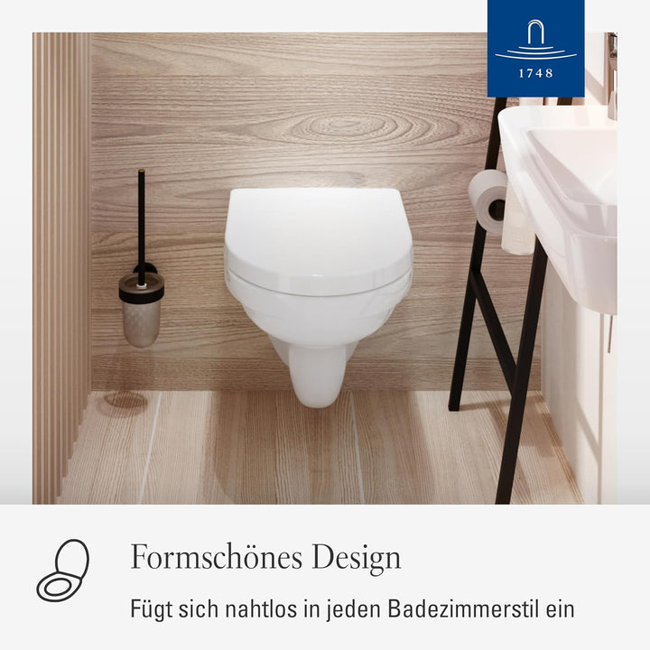 Villeroy & Boch O.novo WC-Sitz, Toilettendeckel mit Scharnieren aus Edelstahl, Toilettensitz aus bru