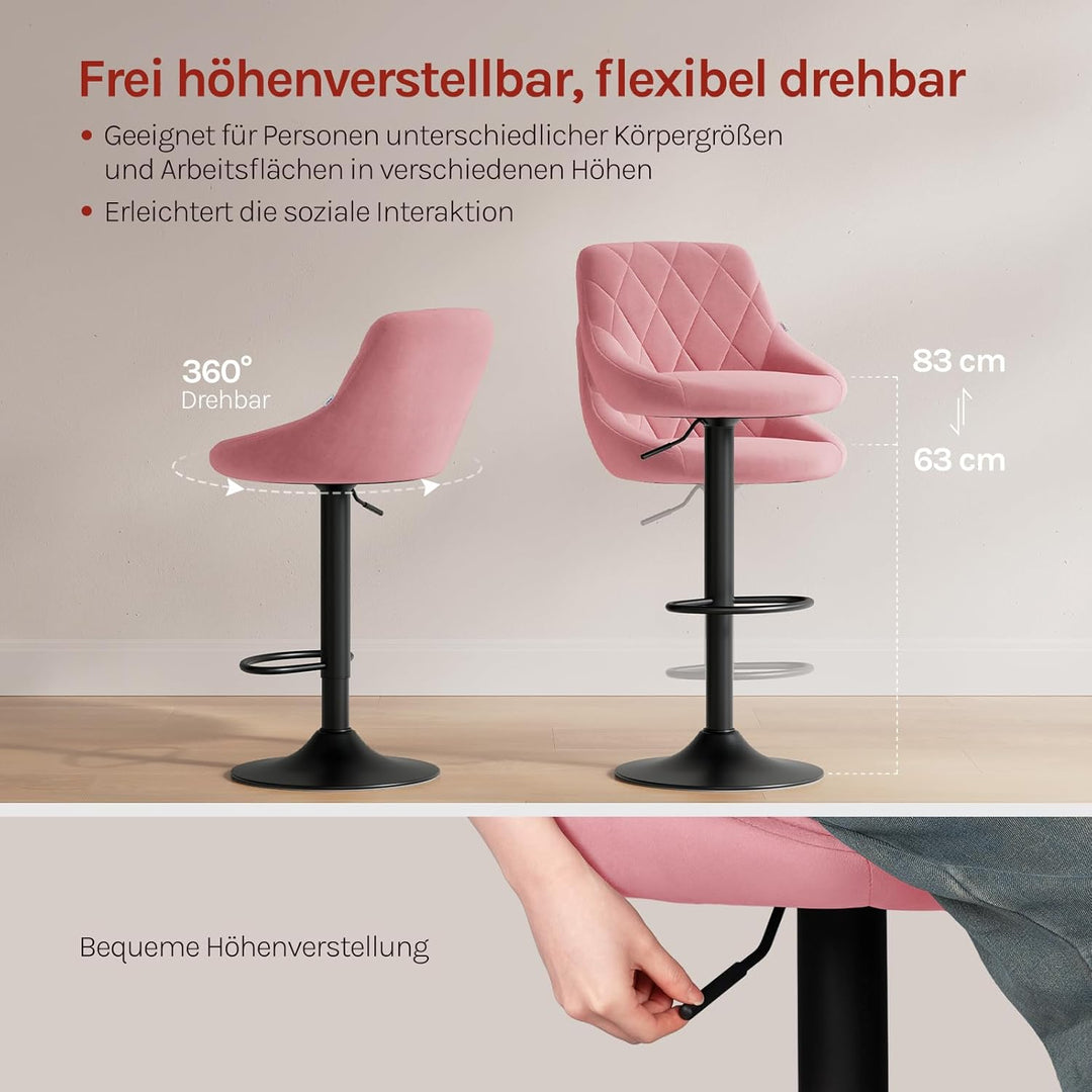 WOLTU BH219rs-2 Barhocker Tresenhocker, Gute gepolstert, Samt, Höhenverstellbar, Drehbar, 2 x Hocker