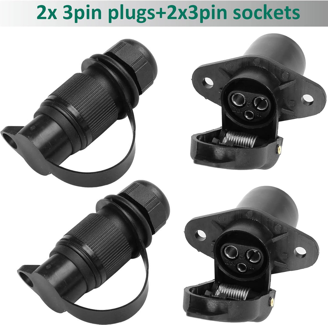AGRISHOP 2Stück Anhänger Stecker 3polig 12v 24v und 2Stück Steckdose 3-Polig, Wasserfester Traktor S