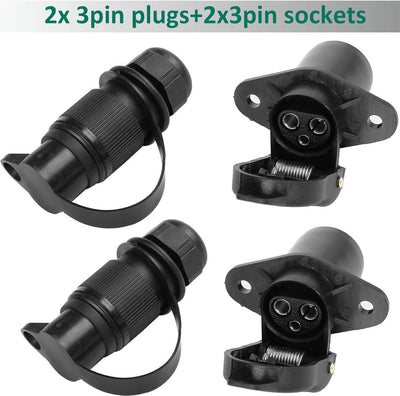 AGRISHOP 2Stück Anhänger Stecker 3polig 12v 24v und 2Stück Steckdose 3-Polig, Wasserfester Traktor S