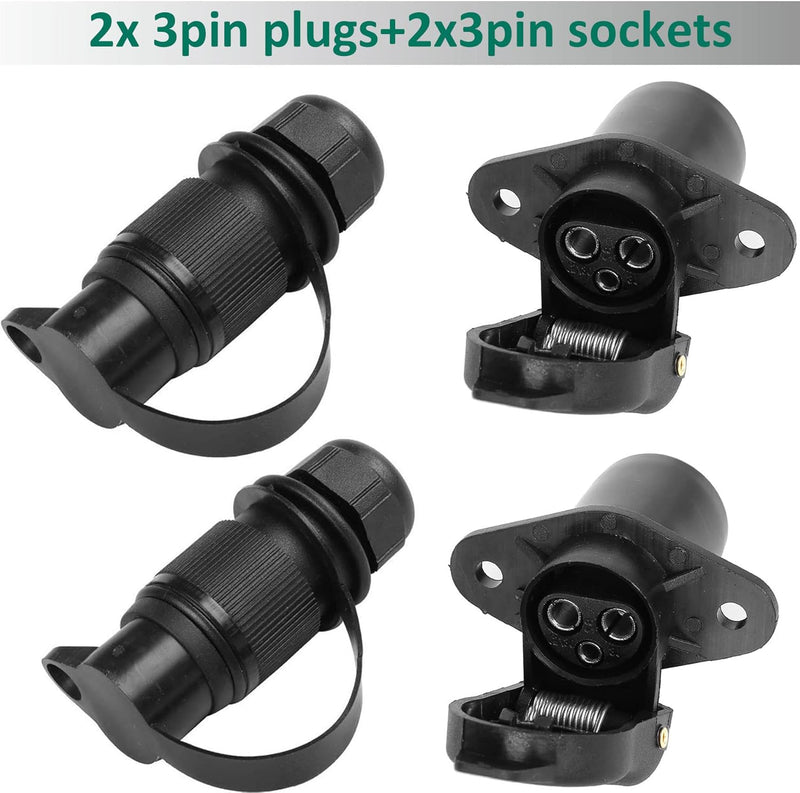 AGRISHOP 2Stück Anhänger Stecker 3polig 12v 24v und 2Stück Steckdose 3-Polig, Wasserfester Traktor S