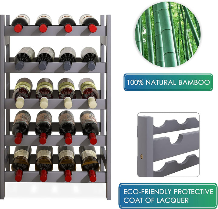SMIBUY Bambus-Weinregal, 20 Flaschen-Display-Halter, 5-stöckige freistehende Lagerregale für Küche,
