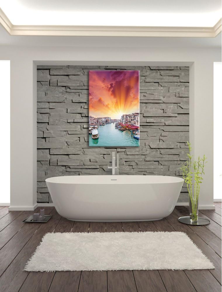 Venedig Fluss Häuser, Format: 100x70 auf Leinwand, XXL riesige Bilder fertig gerahmt mit Keilrahmen,