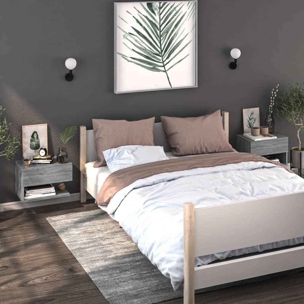 Wand-Nachttisch Grau Sonoma Holzwerkstoff 46x29,5x30 cm Nachtschrank Nachtkästchen Bedside Table Nig