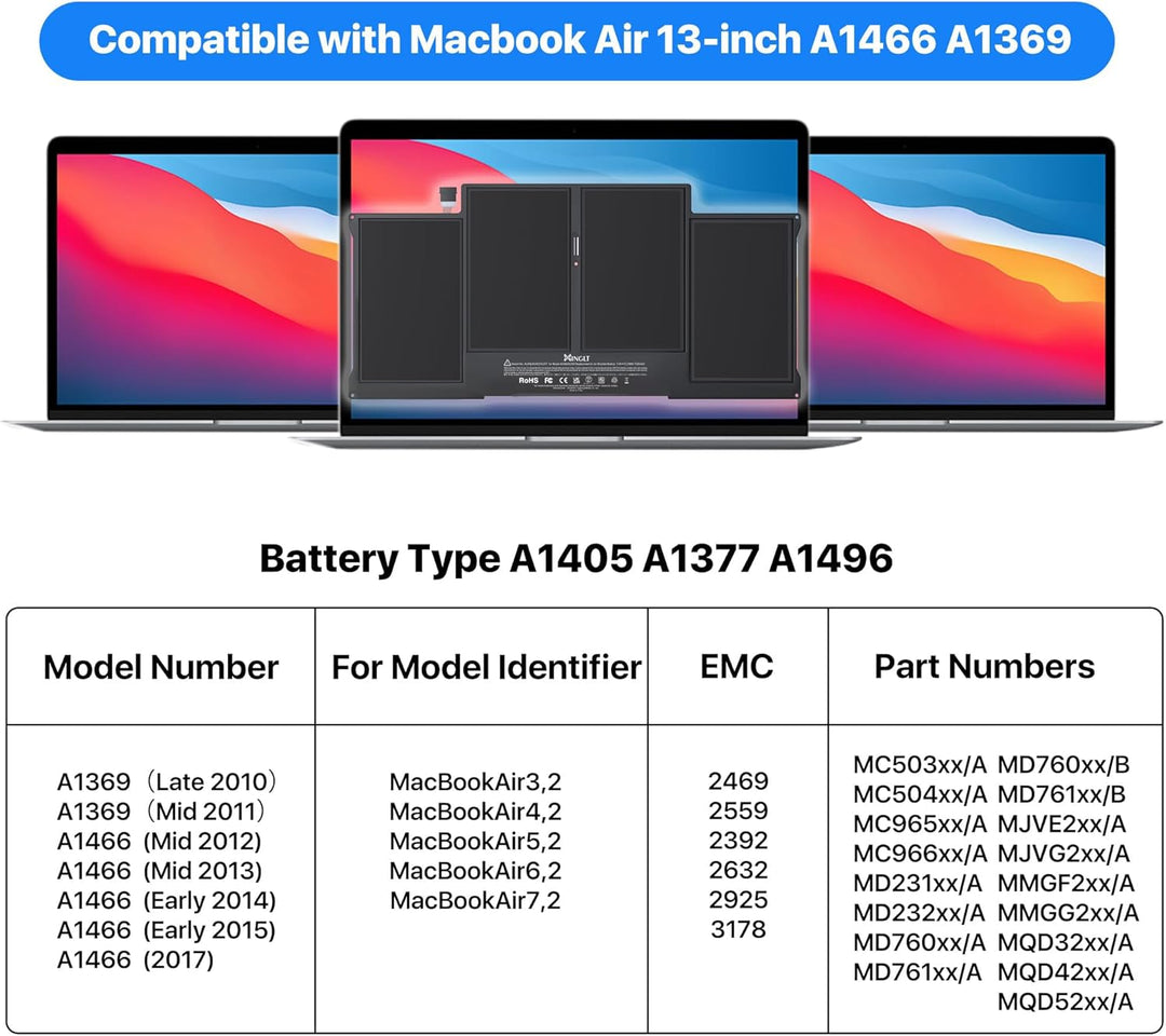 Ersatz Laptop a1466 Akku für MacBook Air 13 Akku A1466 (Mitte 2012, Mitte 2013, Anfang 2014, Anfang