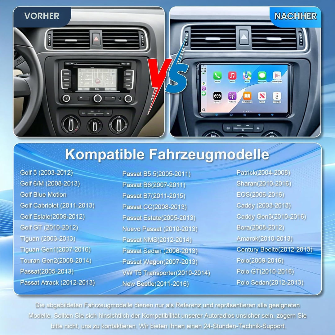 9 Zoll Android 15 8+128G Autoradio mit Qualcomm Chip Bildschirm für Golf 5 Golf 6 VW T5 VW Polo 6R G