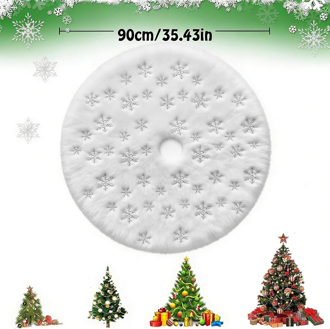 Weihnachtsbaumdecke Rund,90 cm Weiss Plüsch Weihnachtsbaum Rock,Kunstfell Schneeflocke Weihnachtsbau