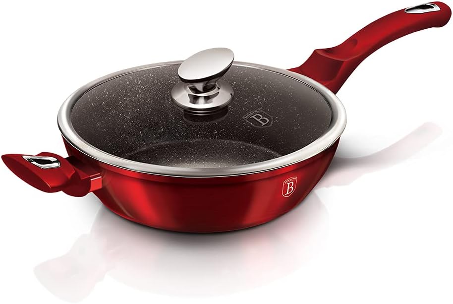 BERLINGER HAUS - Flacher Topf mit 28 cm Deckel, Metallic Line Burgundy Edition