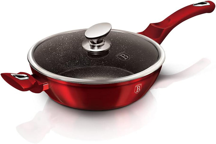 BERLINGER HAUS - Flacher Topf mit 28 cm Deckel, Metallic Line Burgundy Edition