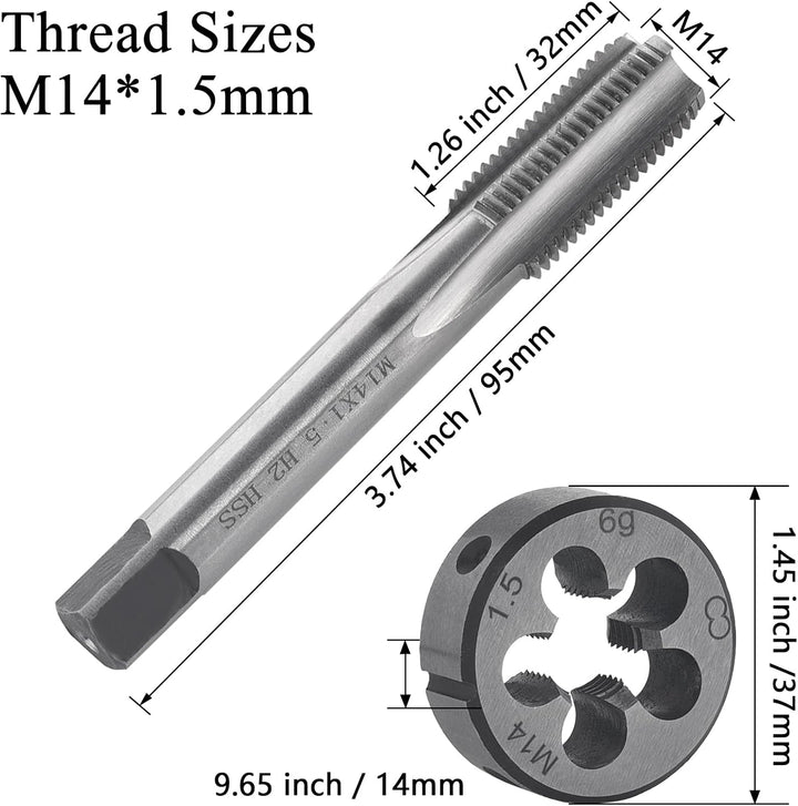 Gewindeschneid M14 x 1.5mm, HSS Gewindebohrer und Schneideisen Set, Rechtsgewinde Feingewinde Schnei