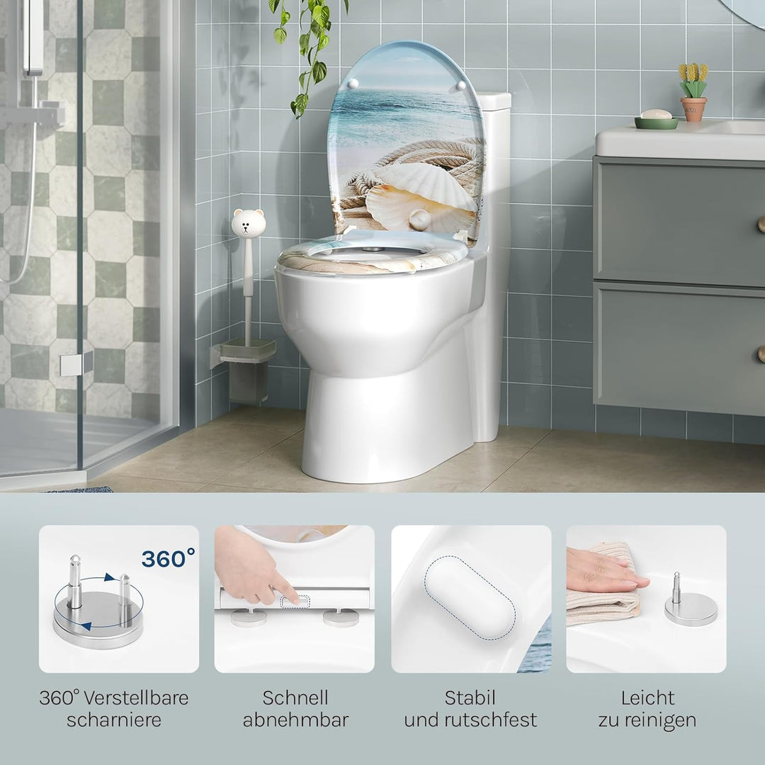 WOLTU Toilettendeckel mit Absenkautomatik Klodeckel WC Sitz Softclose Klobrille mit Quick Release Fu