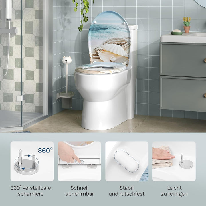 WOLTU Toilettendeckel mit Absenkautomatik Klodeckel WC Sitz Softclose Klobrille mit Quick Release Fu