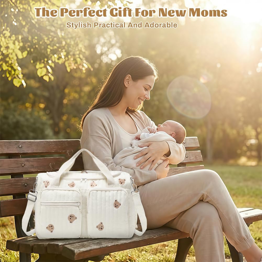 Aucuu Wickeltasche, Babytasche Mama Tasche, Kliniktasche Geburt Stickerei, Gross Mommy Bag, Henkelta