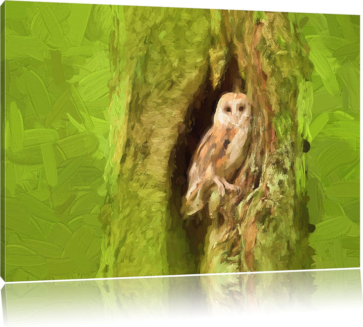 Pixxprint Schleiereule Baumhöhle als Leinwandbild/Grösse: 100x70 / Wandbild/Kunstdruck/fertig bespan