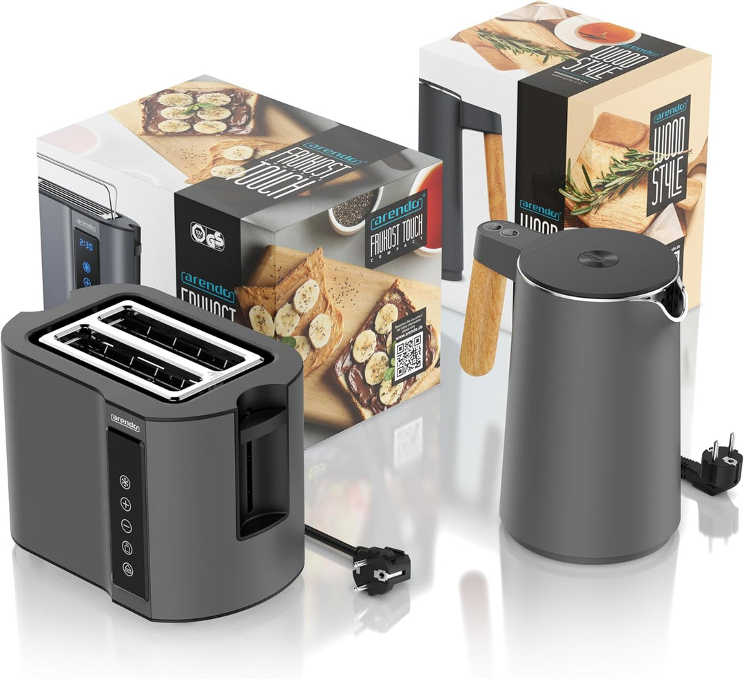 Arendo - Wasserkocher Toaster SET - Edelstahl - Wasserkocher mit Temrpatureinstellung - 45-100 Grad
