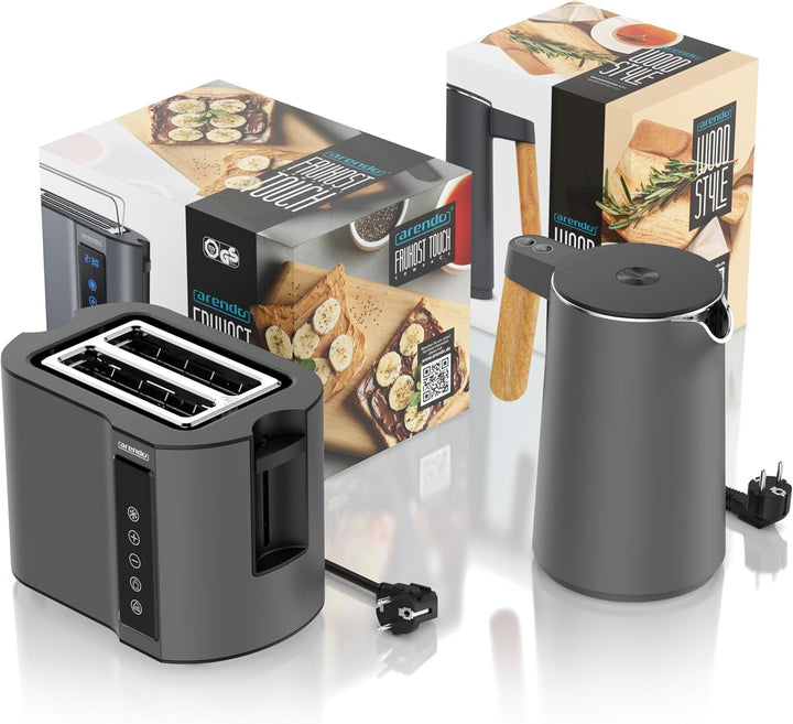 Arendo - Wasserkocher Toaster SET - Edelstahl - Wasserkocher mit Temrpatureinstellung - 45-100 Grad
