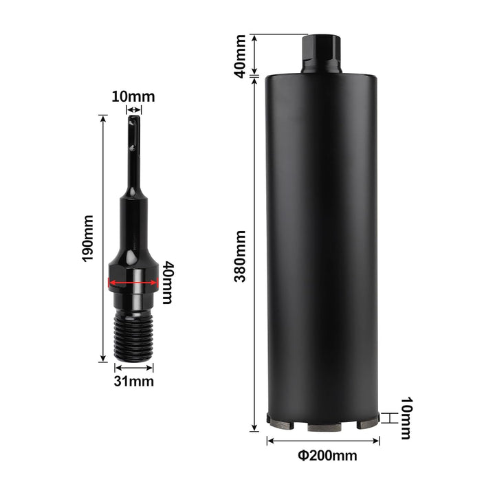 CPROSP 1¼" UNC Diamantbohrkrone mit SDS PLUS Adapter, Kernbohrkrone DM 200mm, L 420mm, Kernbohrer fü