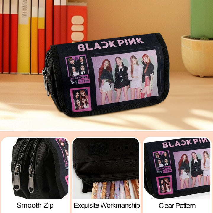 Rosa Blackpink Federmäppchen, Must-Have-Federmäppchen für Idol-Mädchen, Doppellagig, Grosse Kapazitä