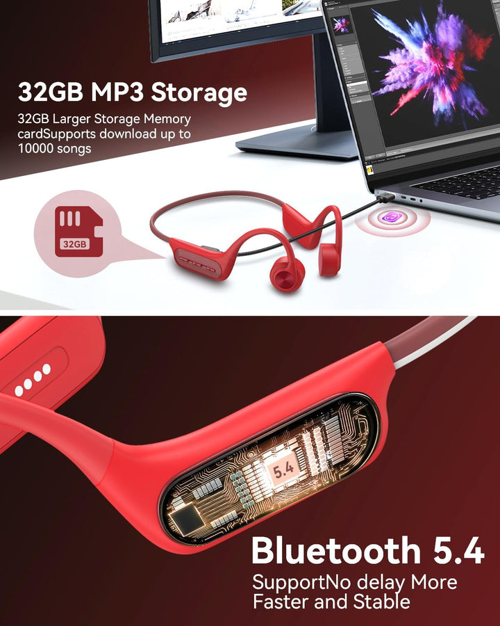 Wantek Knochenschall Kopfhörer, Bluetooth IP68 wasserdichte Kopfhörer Schwimmen mit 32GB Speicher MP