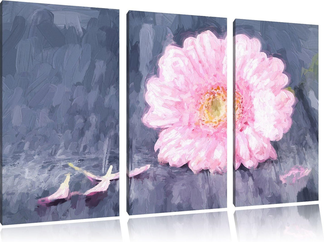 Pixxprint Gerbera auf Boden als Leinwandbild/Grösse: 3 Teilig (120x80) cm/Wandbild/Kunstdruck/fertig
