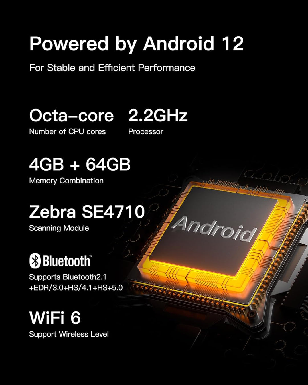 Inateck Android 12 Barcode Scanner PDA, 6" Full-Touchscreen, Mobiler Computer Handheld, 1D/2D/QR, Ze