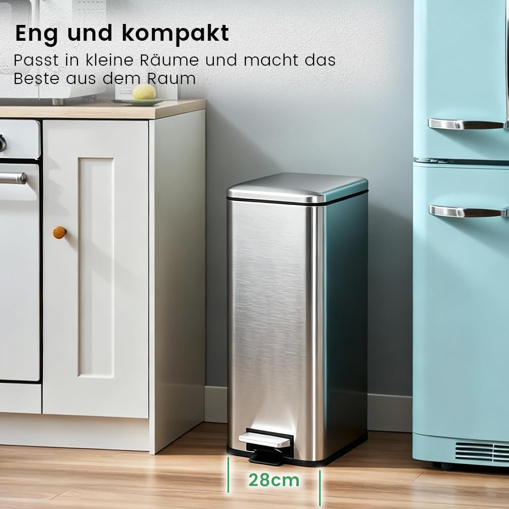Ullege Mülleimer,30L Tretmülleimer mit Softclose Deckel,30 Liter Abfalleimer mit Fusspedal, Quadrati