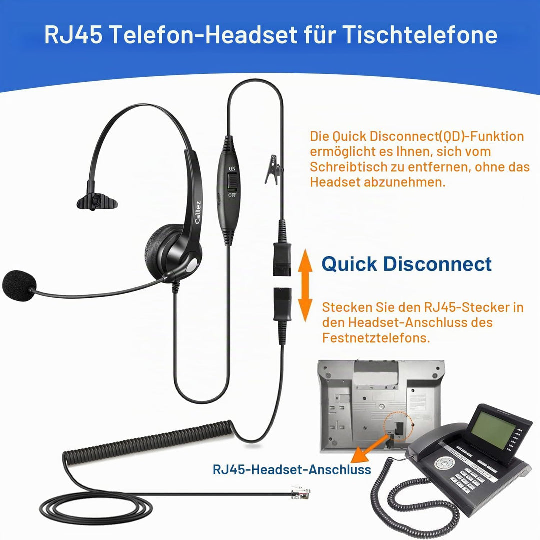 RJ45 Headset Telefon mit Mikrofon Noise Cancelling &amp; Quick Disconnect Kabel, Mono Festnetztelefon Ko