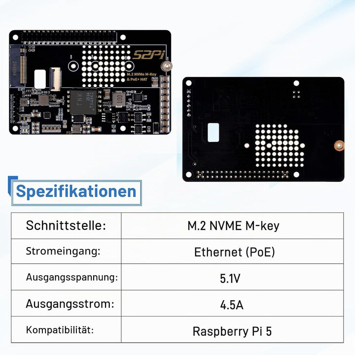 GeeekPi P33 M.2 NVME M-Key PoE+ Hat für Raspberry Pi 5, mit offiziellem Raspberry Pi 5 Active Cooler