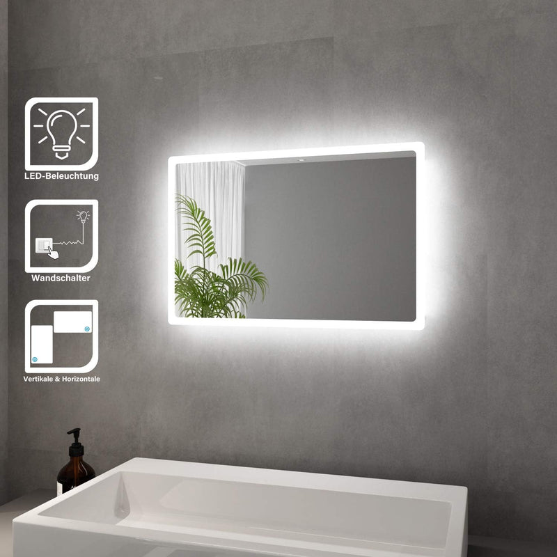 ELEGANT Badspiegel mit LED-Beleuchtung Spiegel kaltweiss Energiesparend LED Badezimmer Wandspiegel B