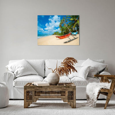 ARTTOR Bilder auf Leinwand Golf Ozean Palme Boot Leinwandbild 70x50cm Wandbilder Dekoration Wohnzimm