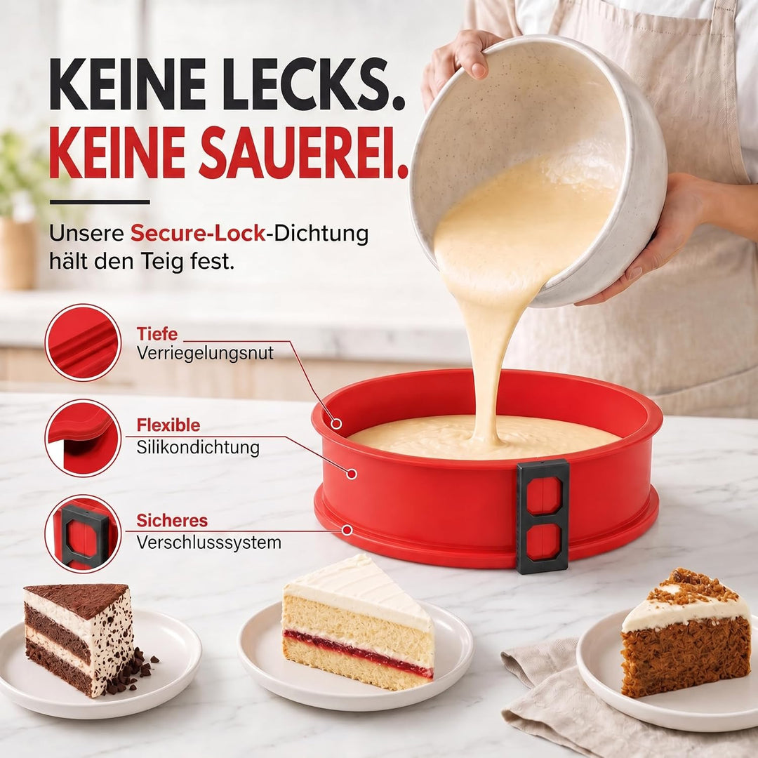 GOODS+GADGETS Silikon Springform Antihaftbeschichtete Kuchen Backform (Silikonform mit Glasboden), R
