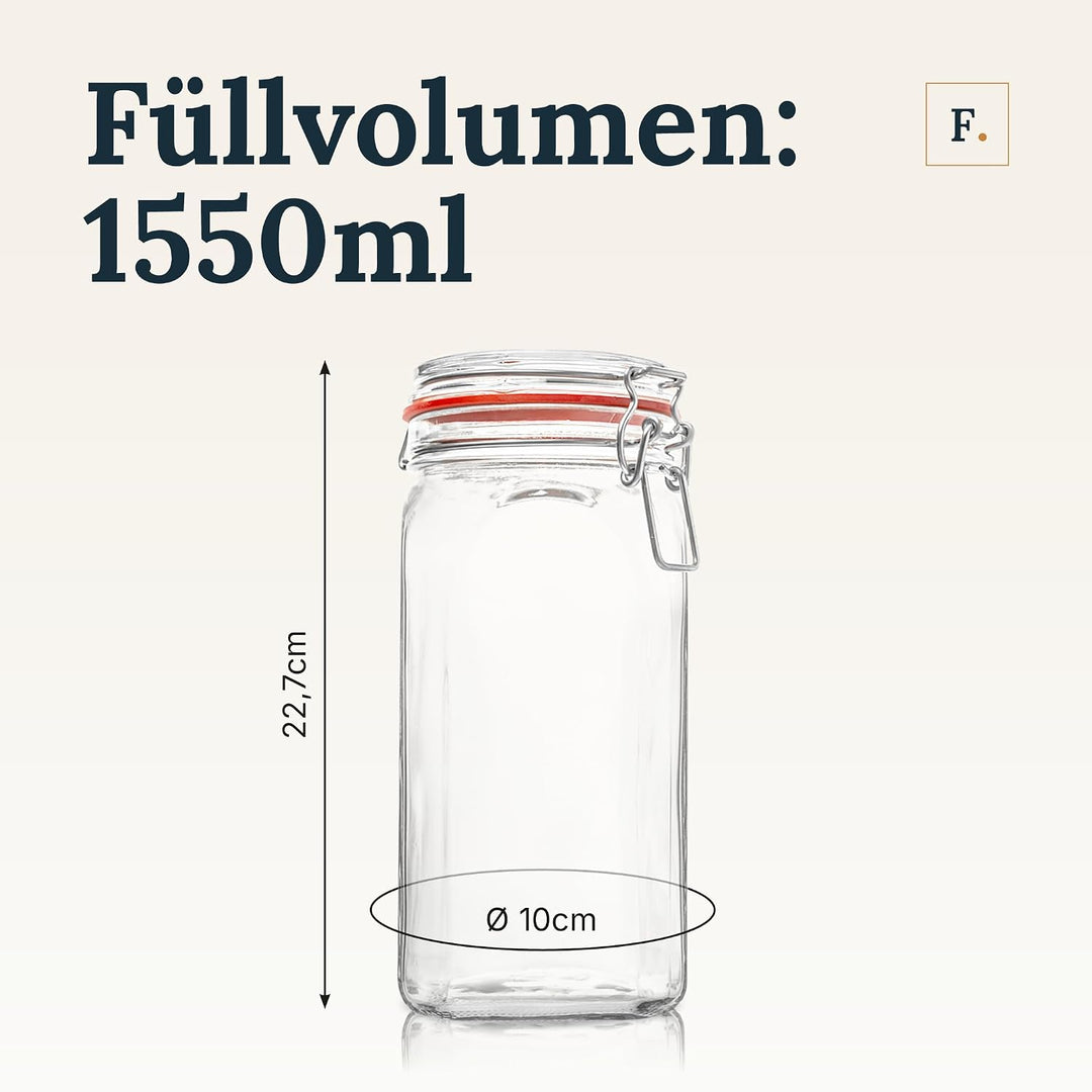 Flaschenbauer- 12 Drahtbügelgläser 1550ml verwendbar als Einmachglas und Fermentierglas, zu Aufbewah