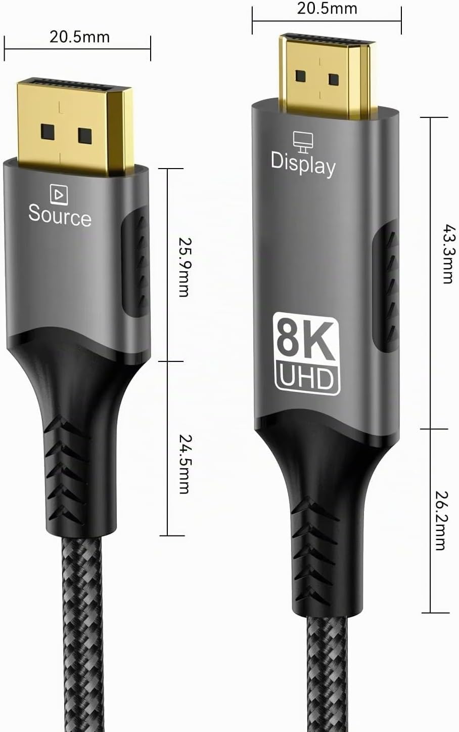PremiumCord 8K Kabel DisplayPort 1.4 auf HDMI 2.1, Stecker auf Stecker, Auflösung 8K@60Hz,4K@144Hz,