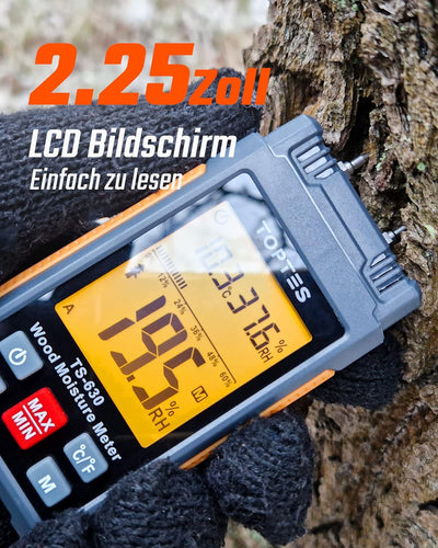 TopTes Feuchtigkeitsmessgerät, Feuchtigkeitsmesser für Wand und Holz TS-630, Grosses LCD-Display Dre