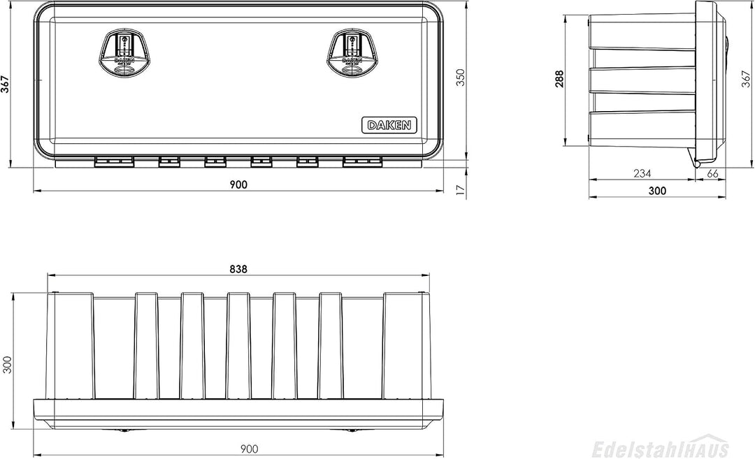 LKW Staukasten Daken Just 900-R Werkzeugkasten 900x367x300mm Staubox 57,5L inkl. Vertikal Halter VH4
