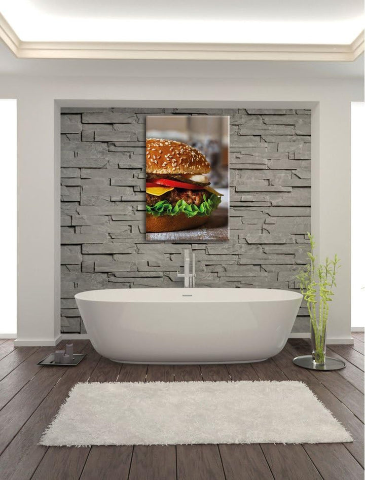 Pixxprint Burger Hamburger Cheesburger Käse Fast Food, Format: 100x70 auf Leinwand, XXL riesige Bild